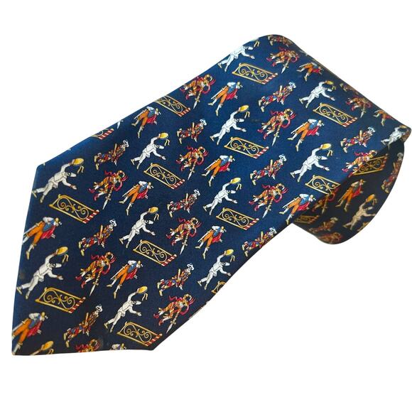 Salvatore Ferragamo Venetian Court Jesters Blue Silk Mens Tie 60" x 4" Designer - Picture 1 of 6